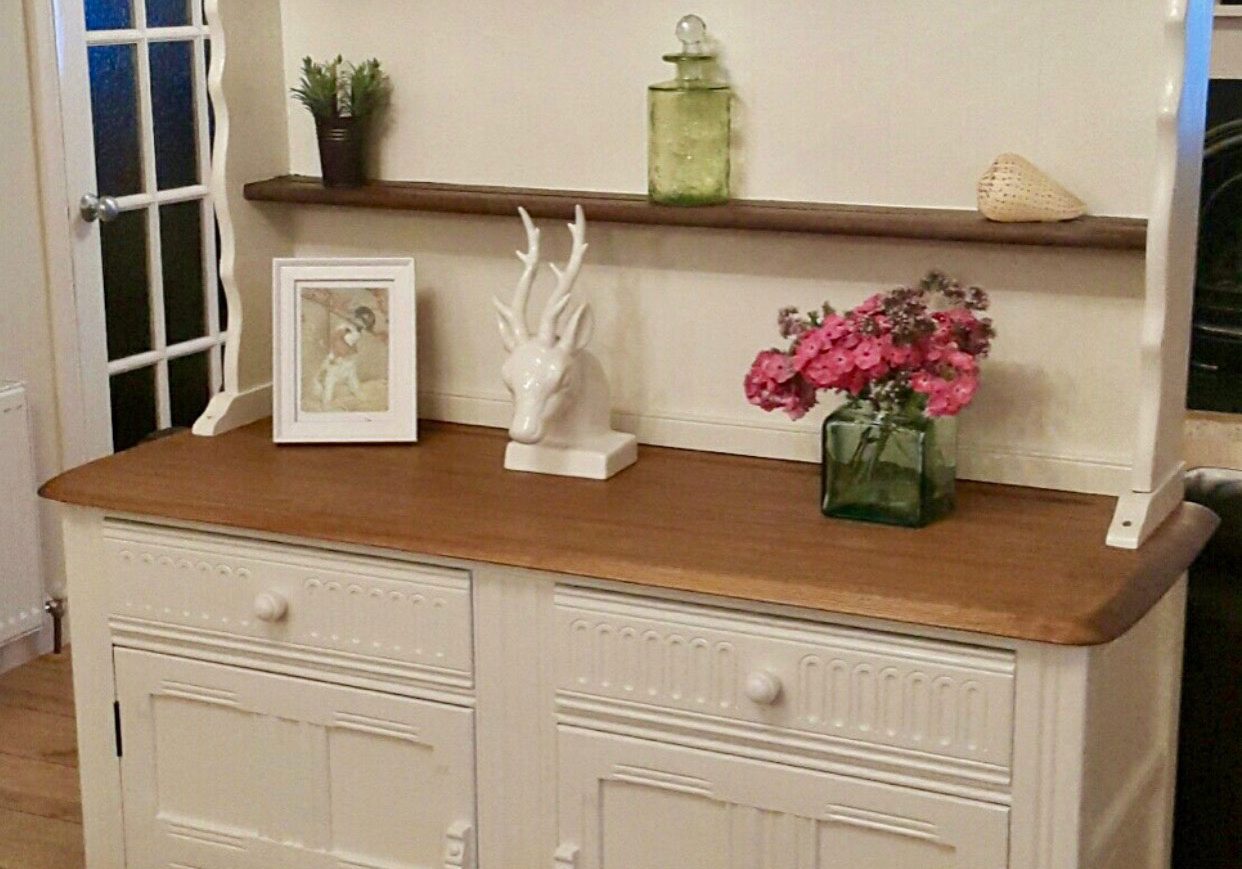 Wooden and white cabinet with shelves